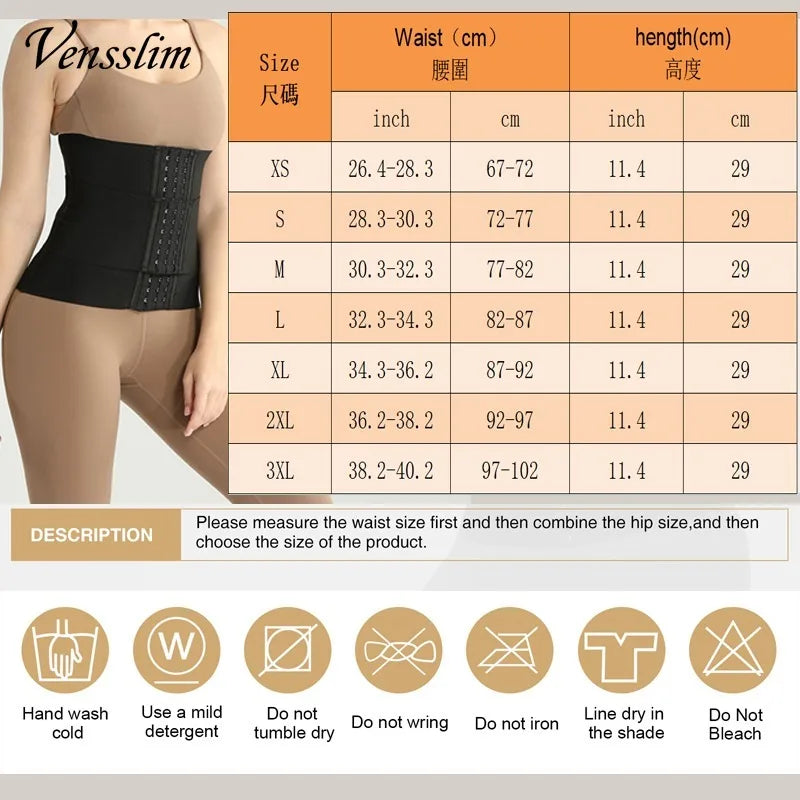 Vensslim XS-3XL Body Shaper Waist Trainer Belt Women Weight Loss Reduce Tummy Trimmer Corset Adjustable Workout Girdle Shapewear